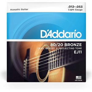 D'Addario EJ11 80/20 Bronze Acoustic Guitar Strings, Light, 12-53