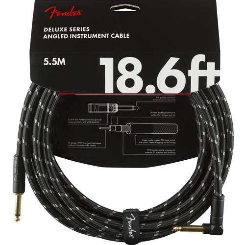 Fender Deluxe Series Instrument Cable 18.6' Black Tweed, Angled